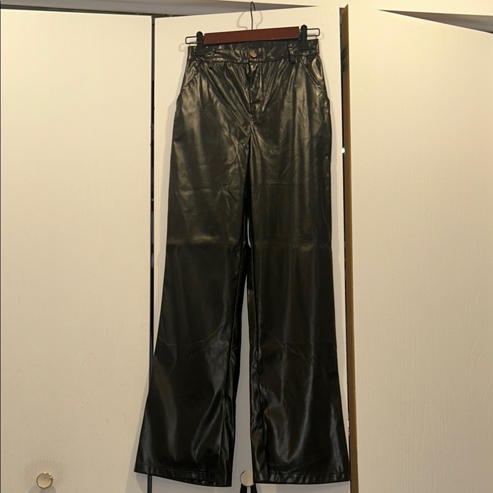 Black Faux Leather Wide-Leg Pants